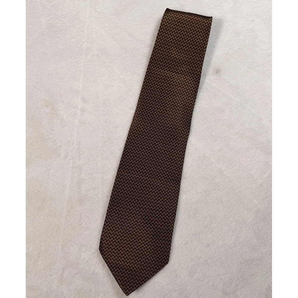 Stanley Blacker Tie Mens Brown Geometric 100% Silk Classic Length Necktie Woven